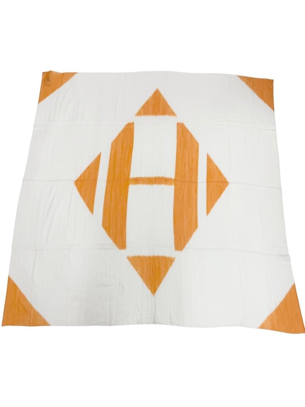 Hermes Carre Geant 140 Plume H Ikat Cashmere Silk H Logo Scarf Orange